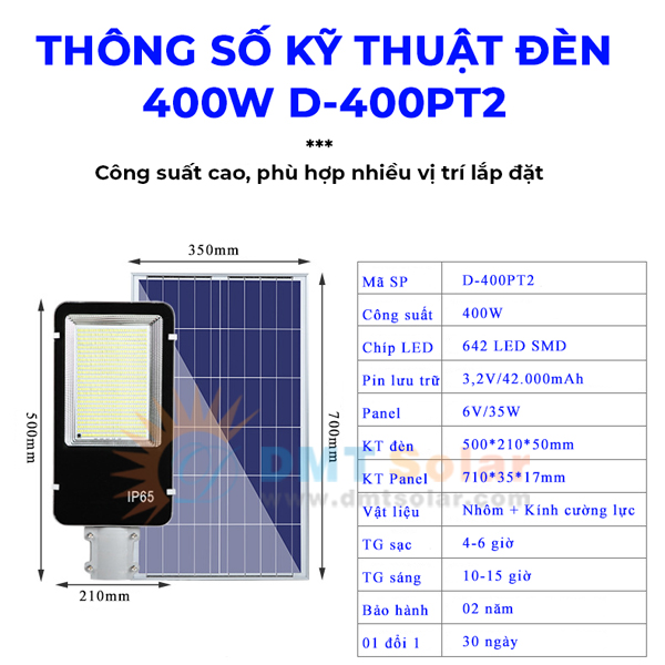 Đèn đường năng lượng mặt trời 400W giá rẻ D-400PT2 - Ảnh 3
