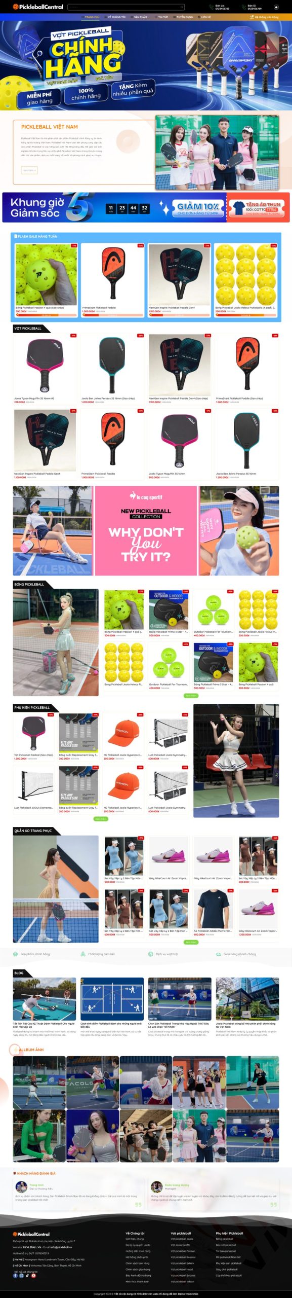 Thiết kế website bán dụng cụ thể thao pickleball