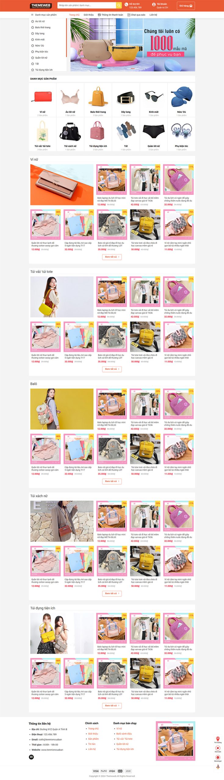 Theme Thiết Kế Website Bán Balo, Túi Xách, Mũ Nón